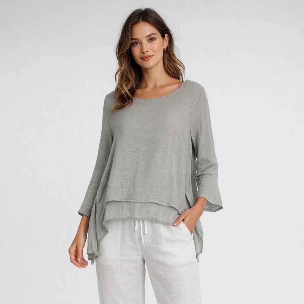 Classic‎ Fashion Collection Women's Gray Layered Tunic Top XL Lagenlook 100-41